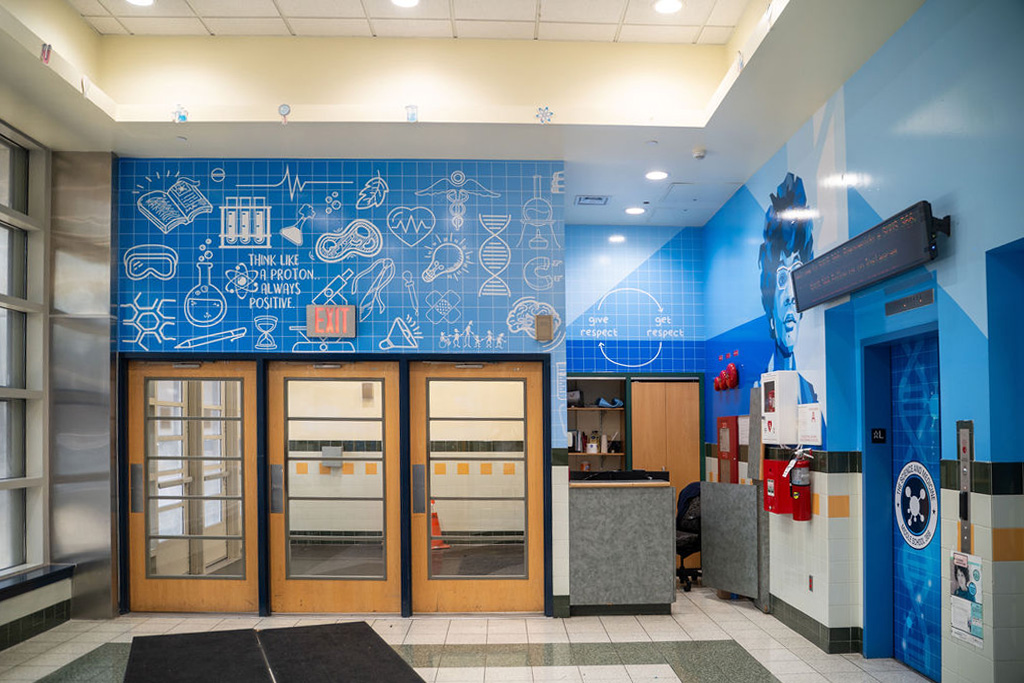 Lobby transformation in school colors