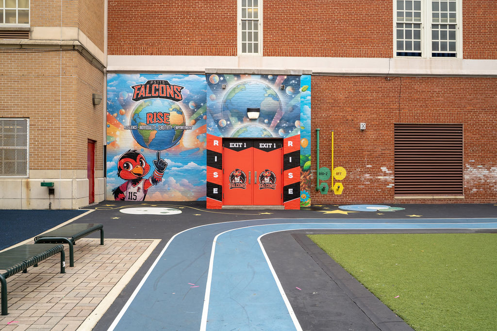 Exterior campus mural and color treatment